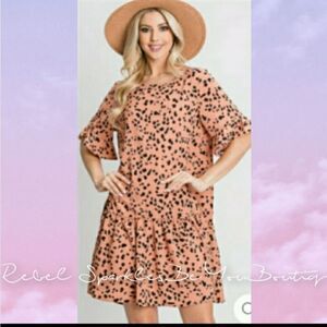 Plus Size Coral Animal Print Ruffle Dress sizes 1x 14-16 2x 18-20